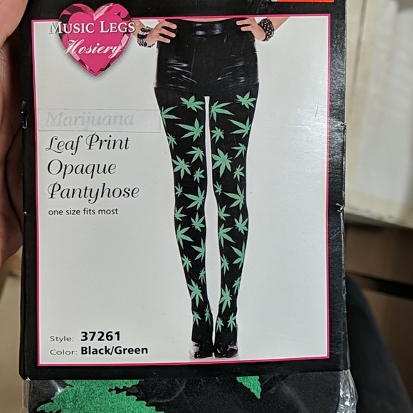 Music Legs Green Leaf Opaque Tights - Picture 3 of 3